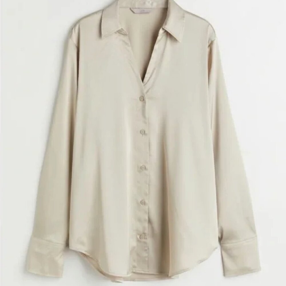 H&M Satin Button Down - Cream Champagne - Size L